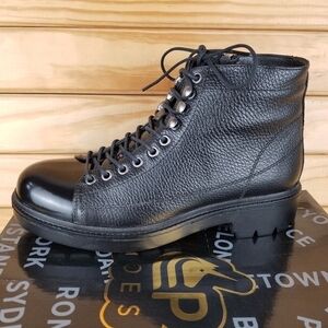 Men's 100% Genuine Leather Black Ankle Boots 7 US Paul Branco Side Zip Lace-up